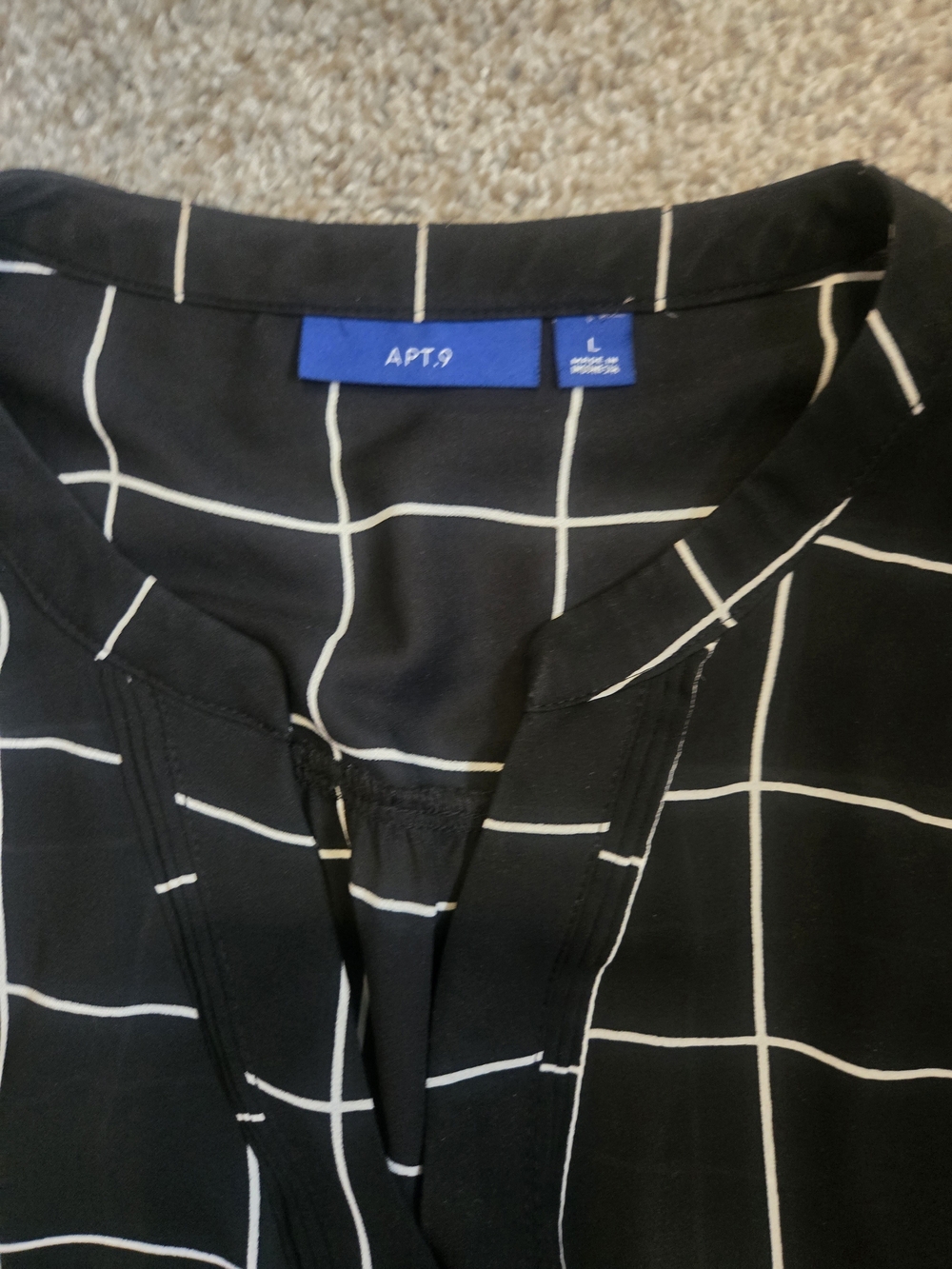 App 9 Black With White Window Pane Button-down Top